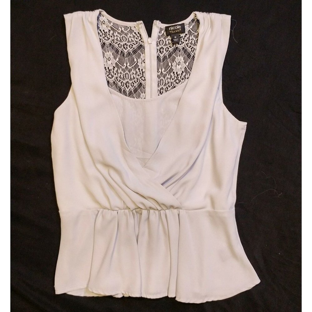 Nicole by Nicole Miller  Lace Back Sleeveless Crossover Blouse Tank Top Medium